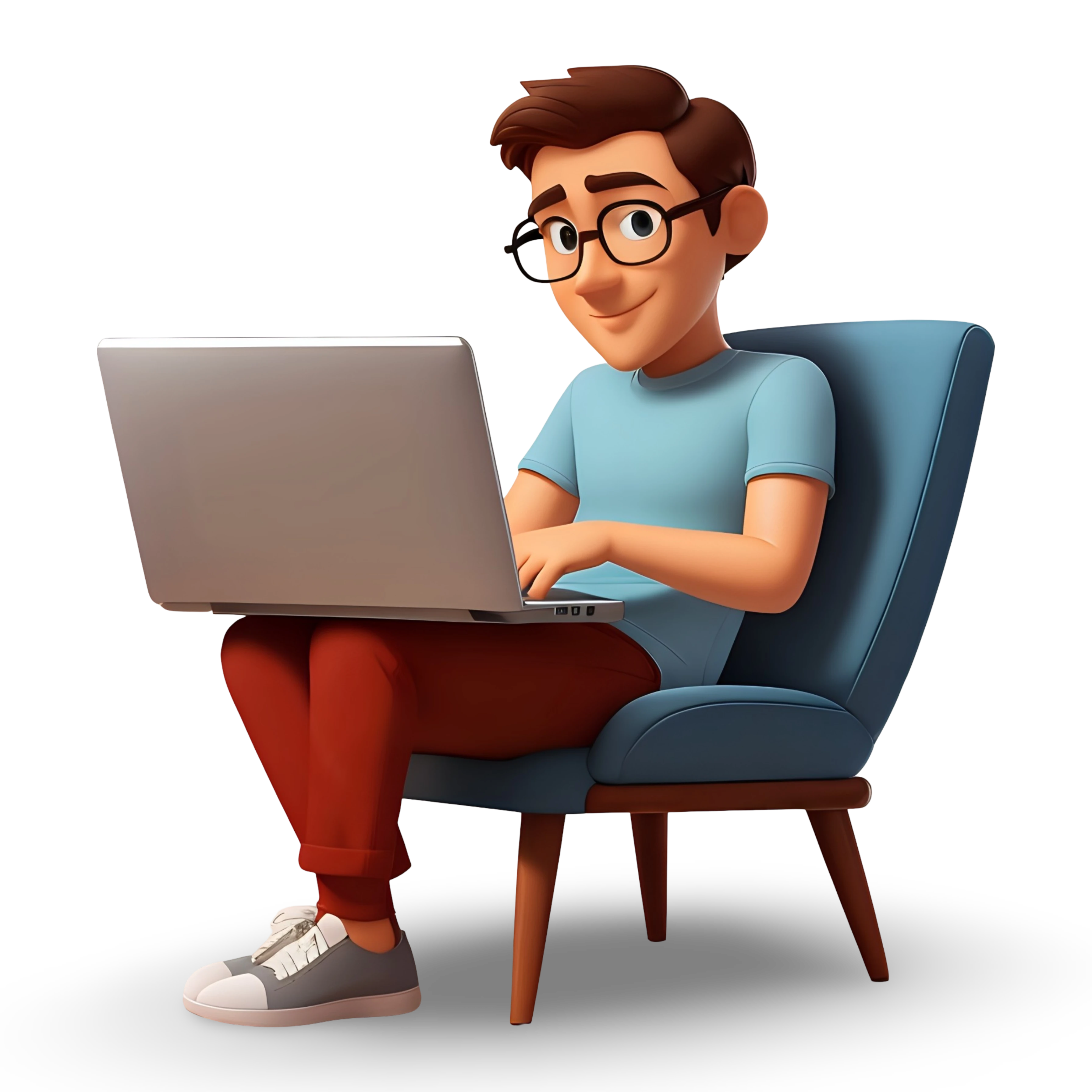 Ideate Web Solution creative web designer illustration working on laptop, representing web design, web development, and mobile app development services