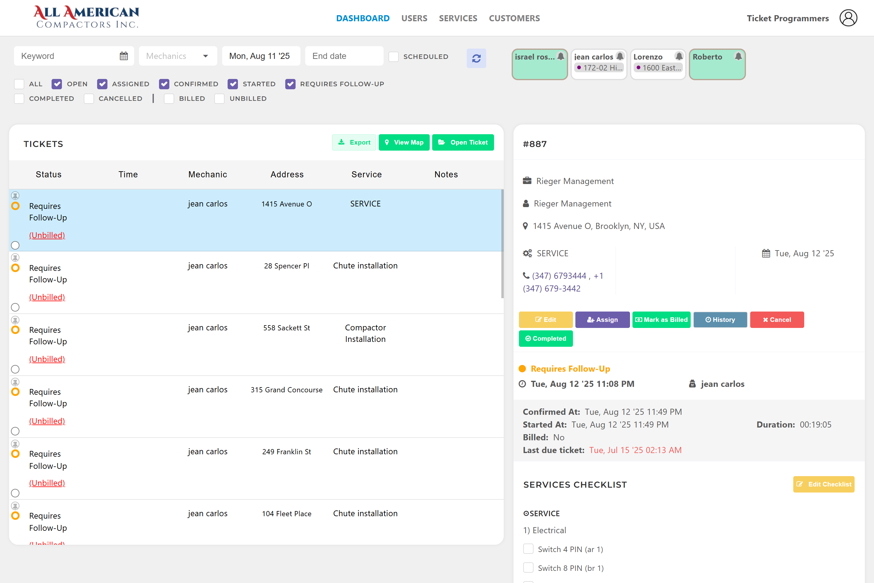 All American Mechanics Admin helps staff manage operations seamlessly. Admins can assign jobs, monitor progress in real time, track completed tasks, and generate reports. It streamlines workflow, improves communication, and ensures efficiency across the s