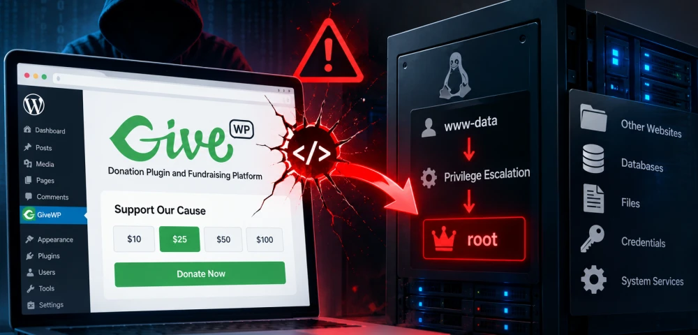GiveWP WordPress plugin security vulnerability and server compromise