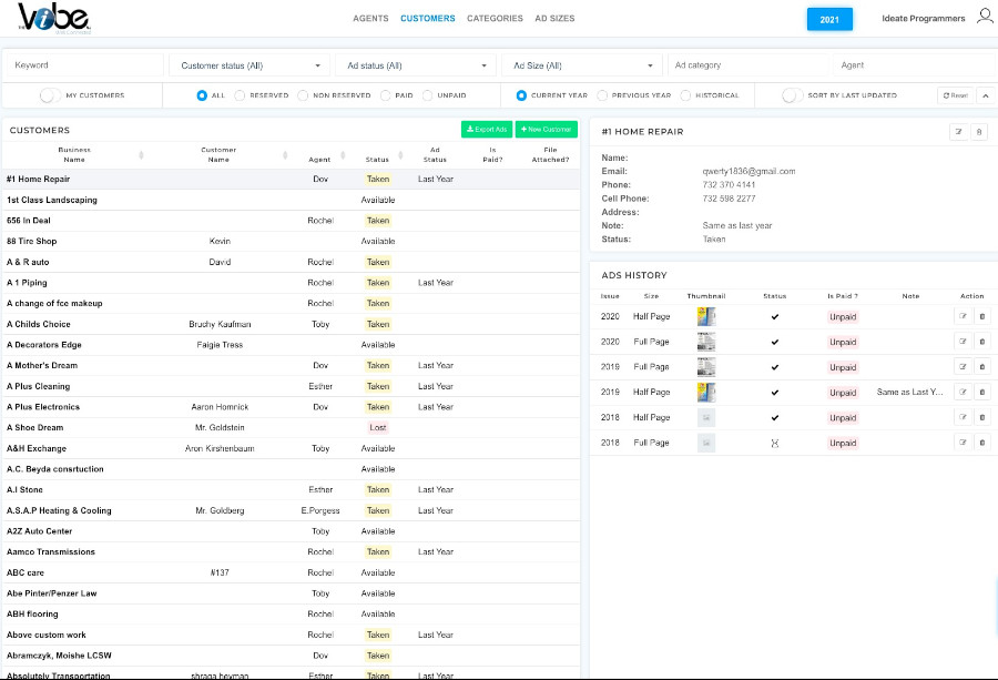 An angular based CRM system for the Ads Customer management backed by the APIs built on CodeIgniter.